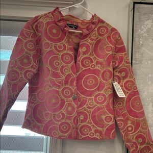 Kashakara Pink  Tweed Reversible Jacket with Gold Circles size M